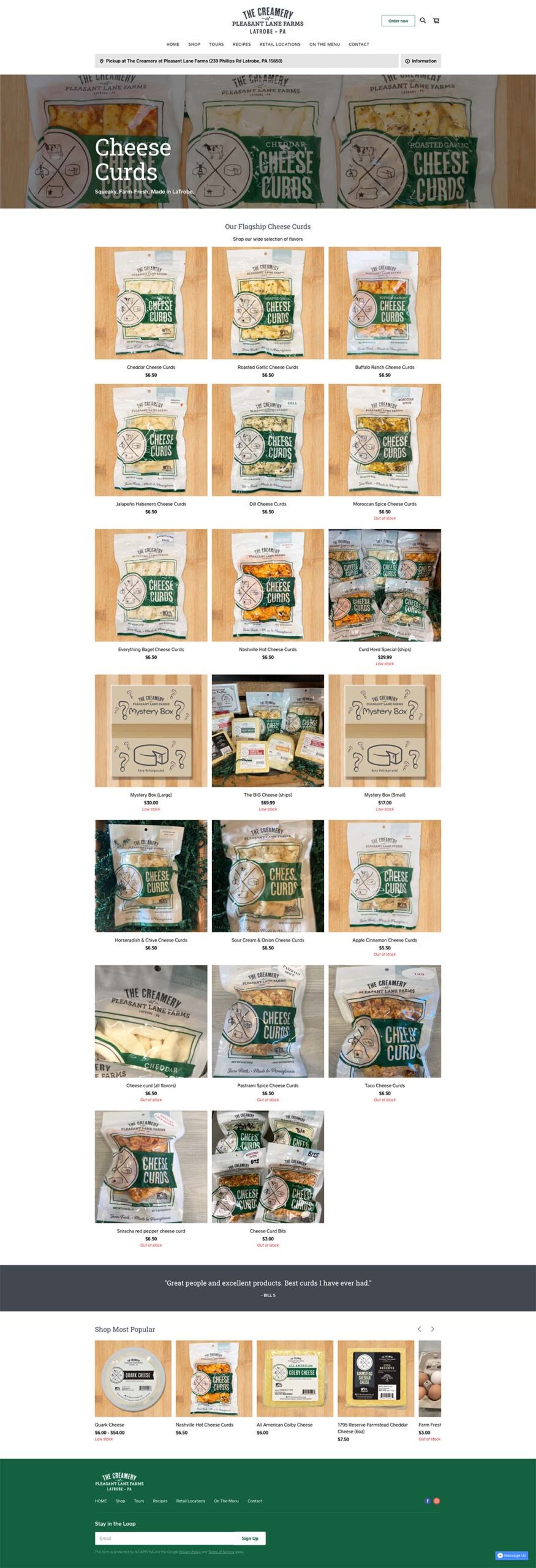 The Creamery at Pleasant Lane Farms Square Store Curds Page