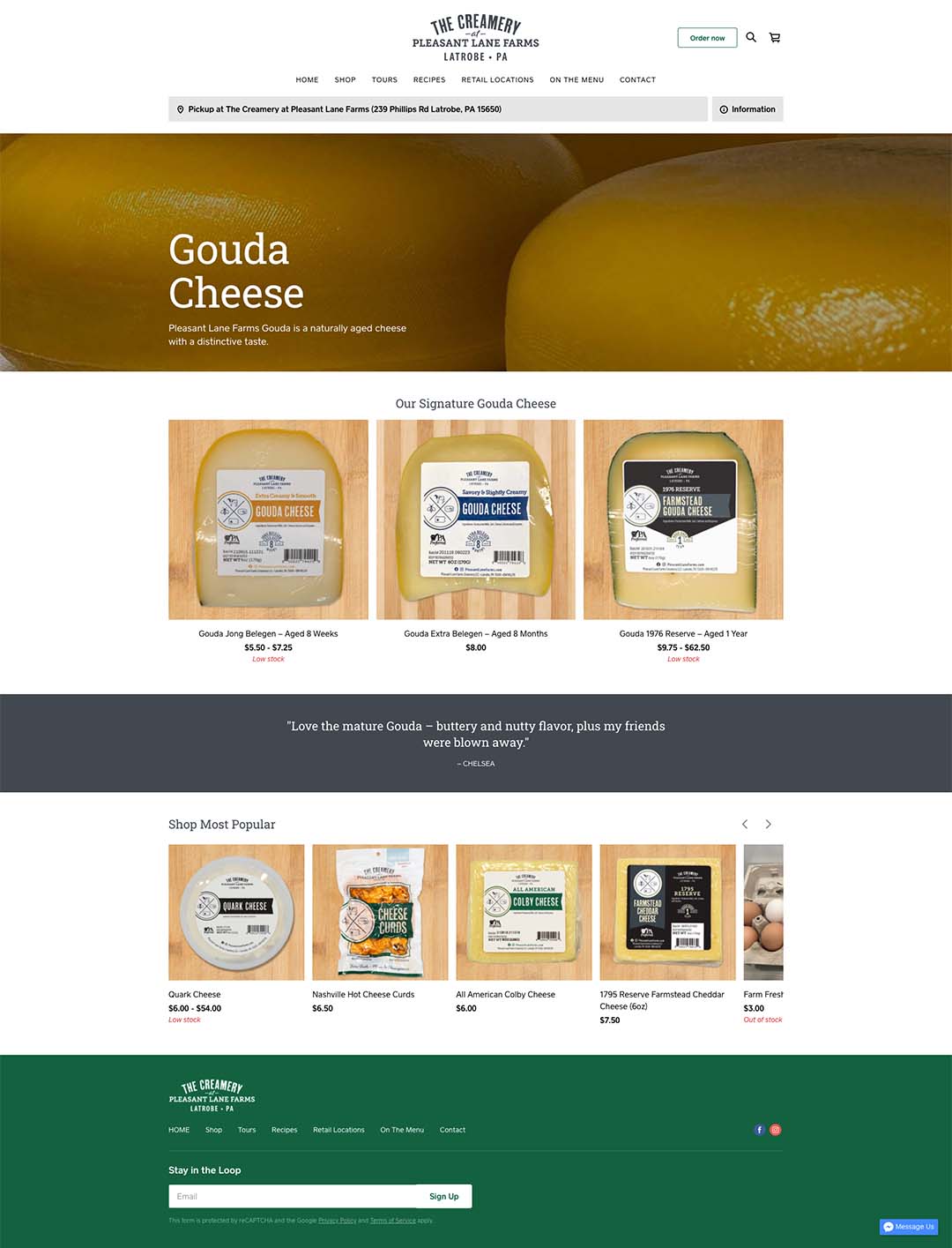 The Creamery at Pleasant Lane Farms Square Store Gouda Page