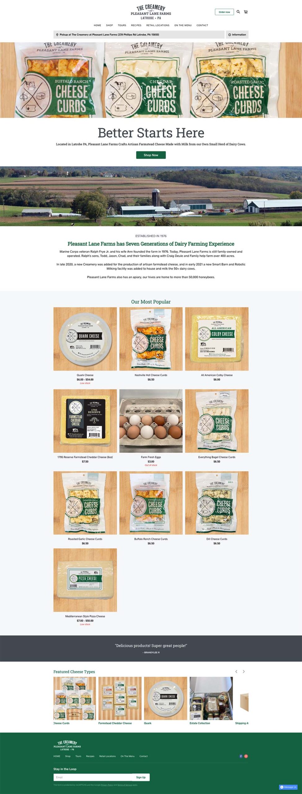 The Creamery at Pleasant Lane Farms Square Store Homepage