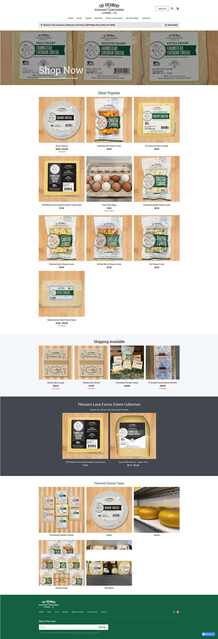 The Creamery at Pleasant Lane Farms Square Store Shop Page