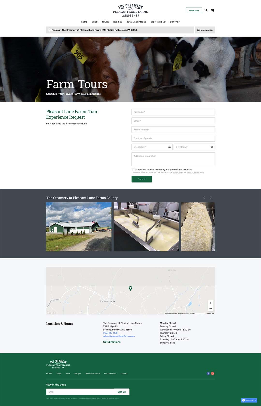 The Creamery at Pleasant Lane Farms Square Store Farm Tours Page