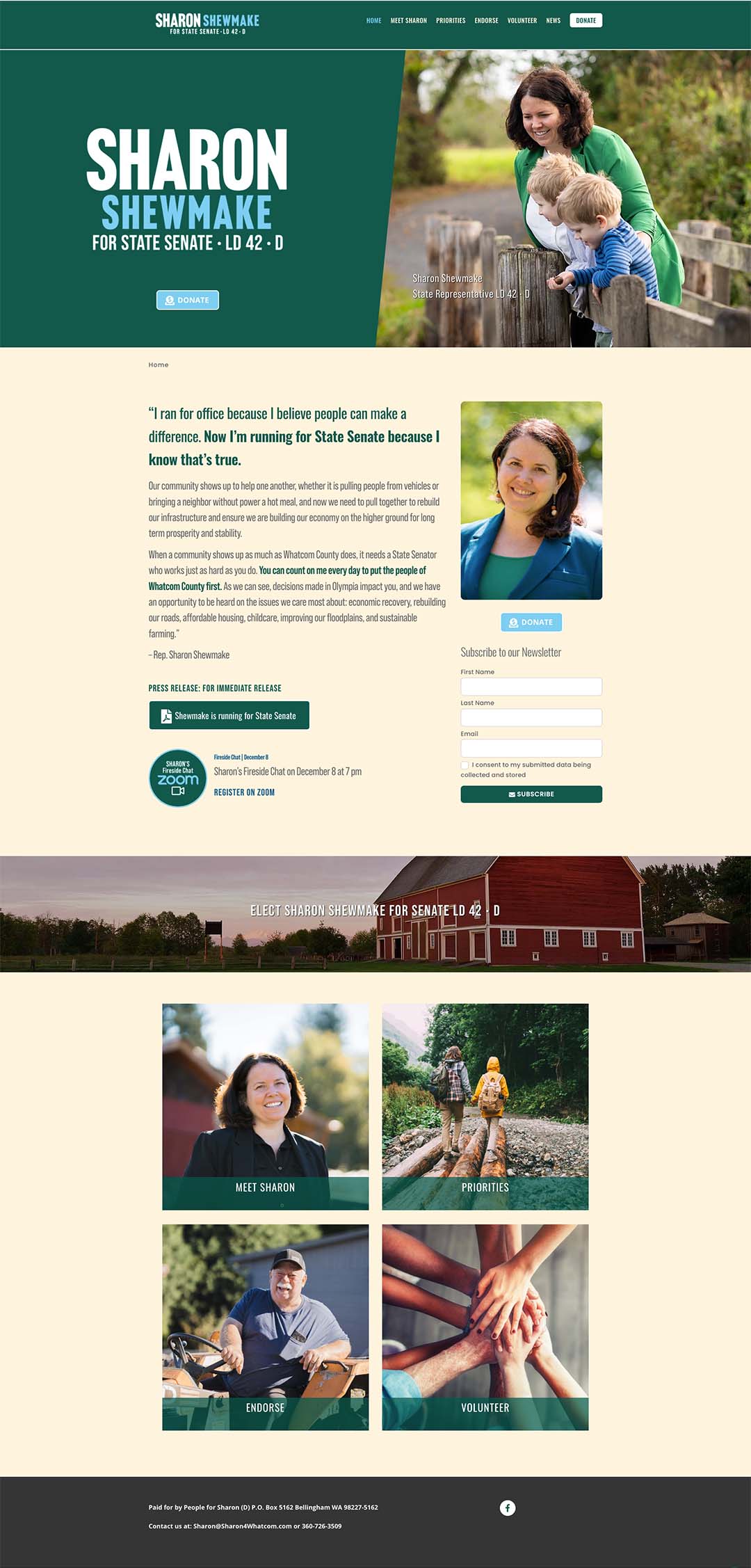 Sharon Shewmake Campaign Website Homepage
