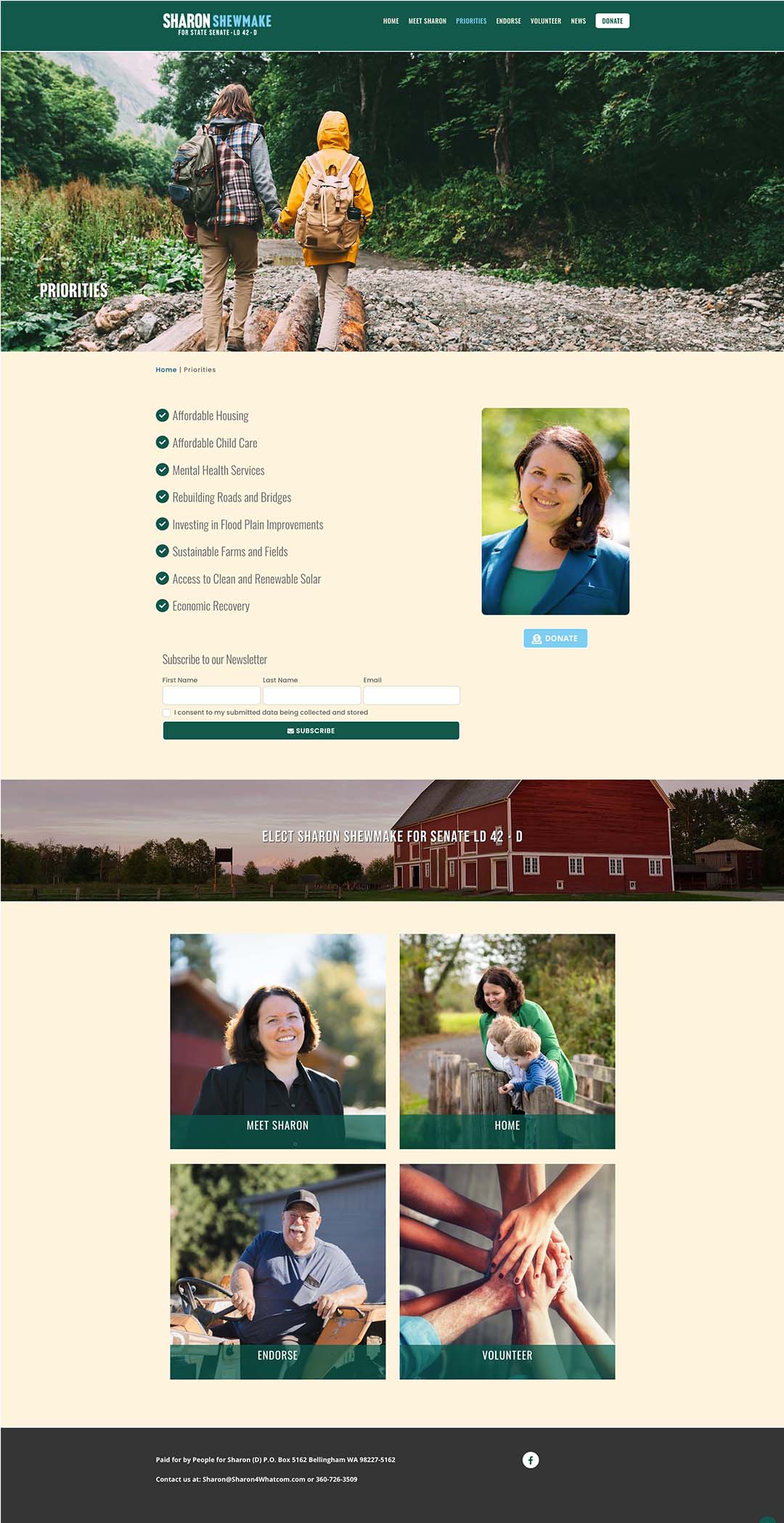 Sharon Shewmake Campaign Website Priorities