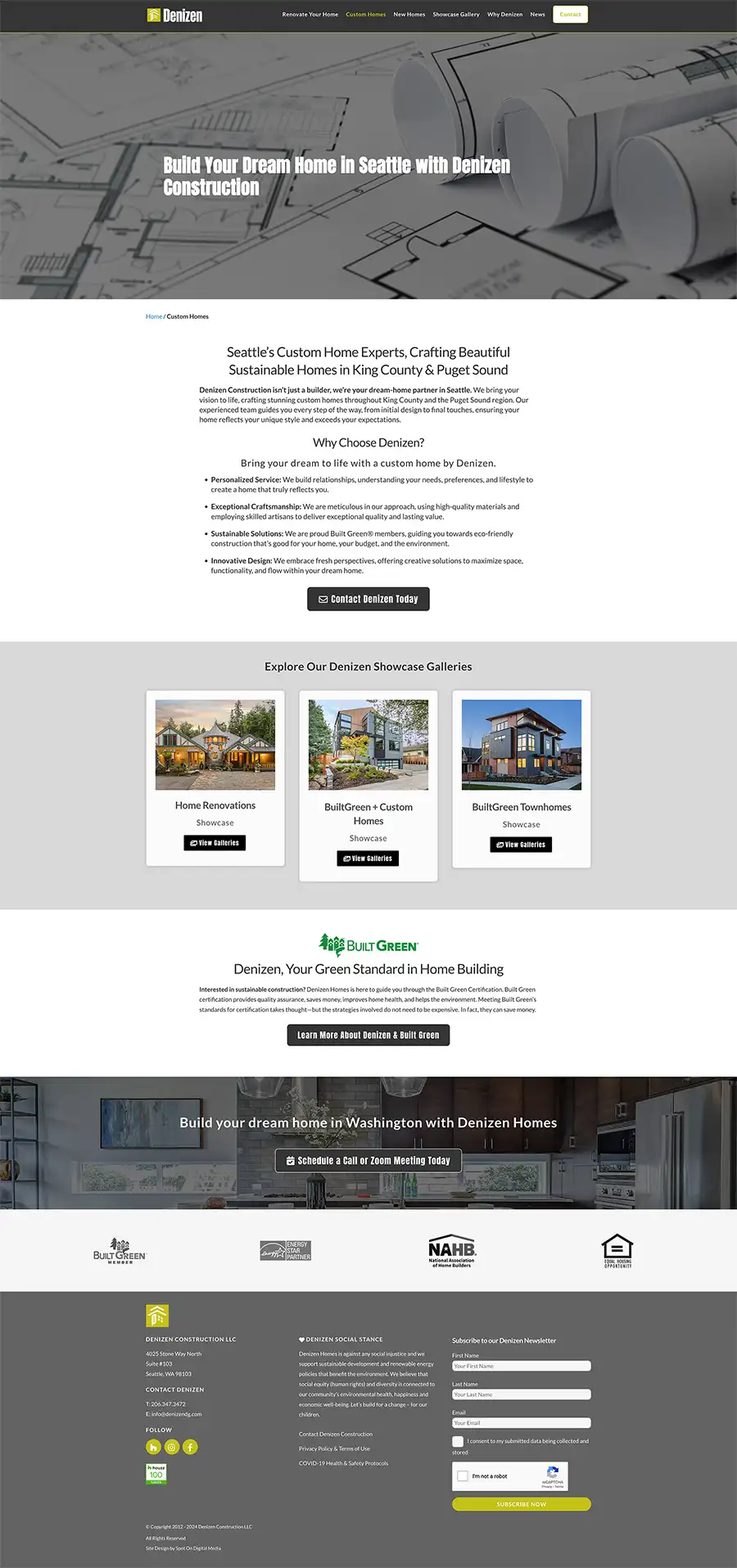 Denizen Homes Custom Homes Page